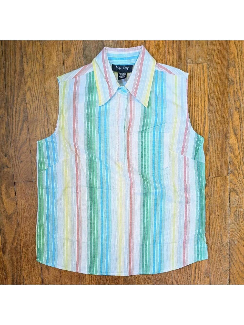 1980s Tip Top Rainbow Stripe Cotton Pullover Top Medium